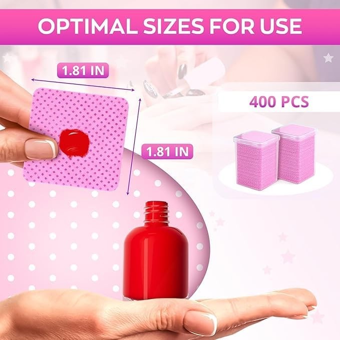 Portable 400 Count Nail Wipes – Non-Irritating Pink Gel Polish Remover Pads