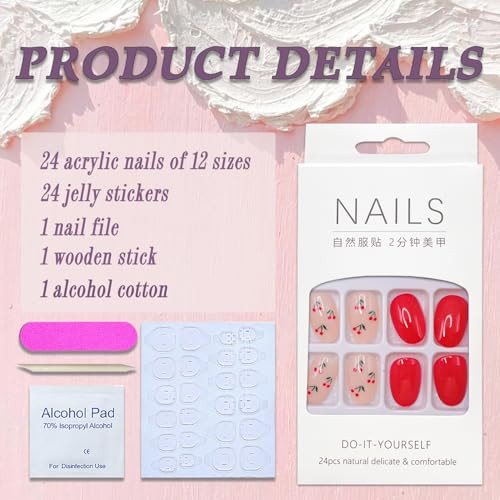 Press on Nails Short Almond SWEKKE Red Fake Nails False Nails Almond Nails25