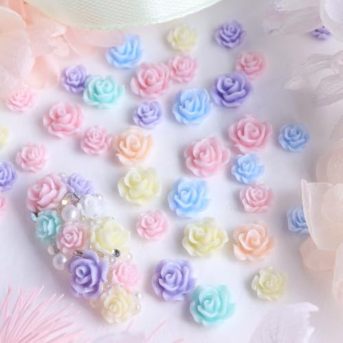 50 Pcs Flowers Nail Charms 3D Resin White Pink Blue Purple Orange Colorful