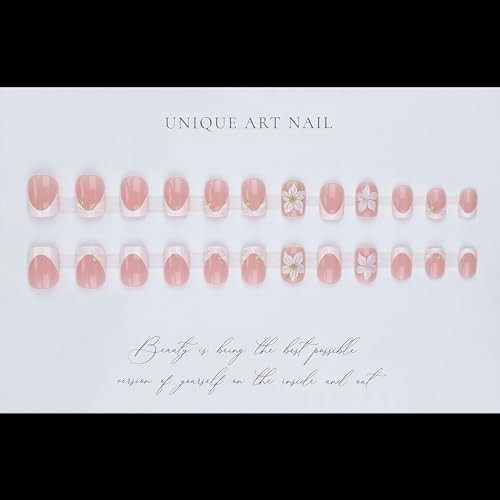 Flower White French Tip Square Press on Nails – Fake 5