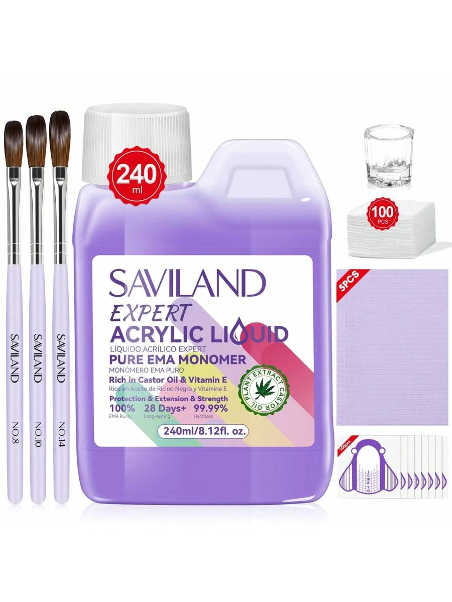 8OZ EMA Acrylic Liquid Monomer Professional Nail Kit Brush Dappen Dish Mat