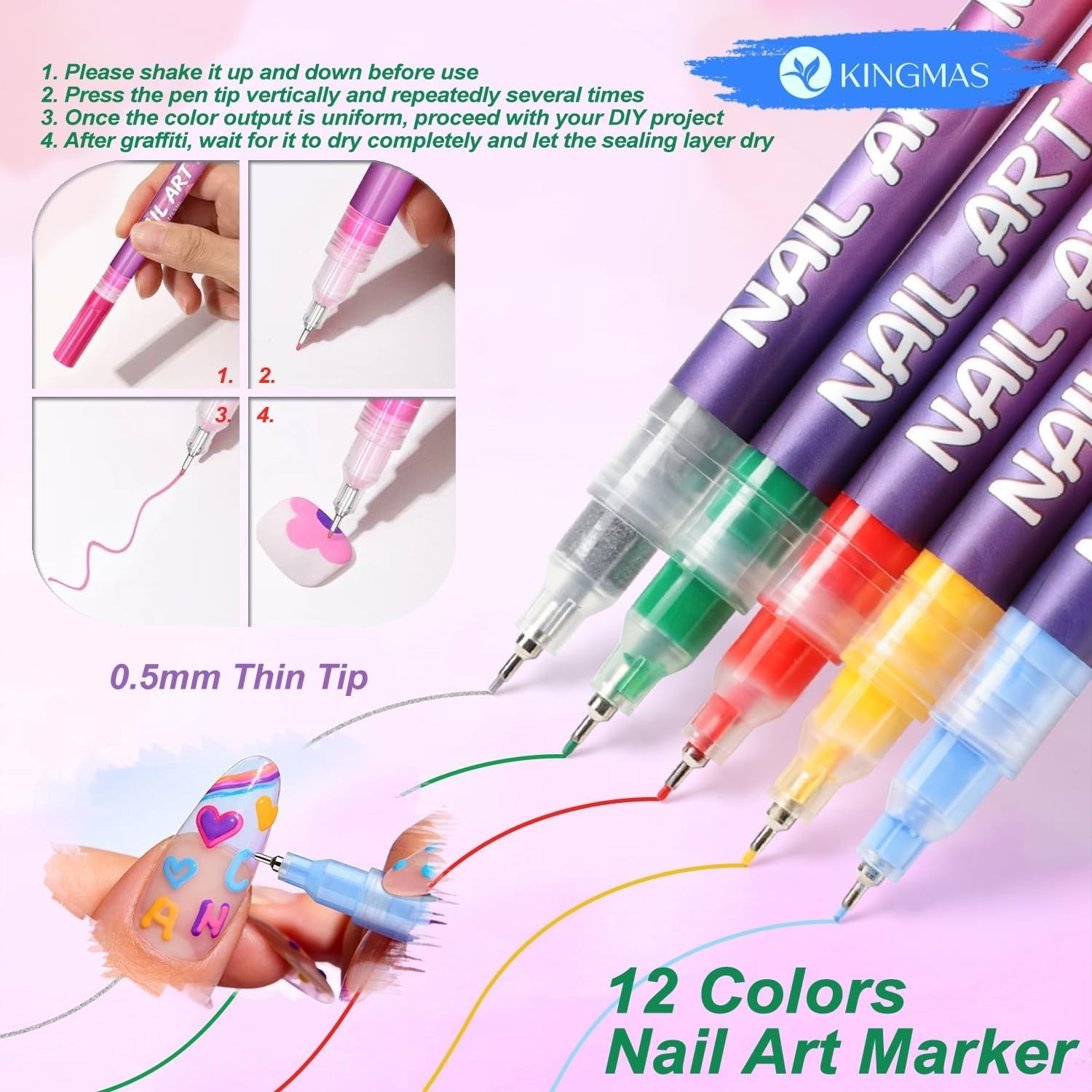 12 Color Nail Art Pens, 0.5mm Nail Polish Marker Set, Drawing Painting Point …