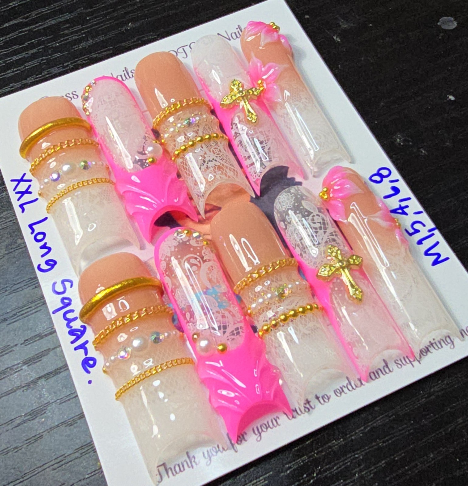 Handmade Gel Press On Nails,Luxury Nails Medium Size 1,5,4,6,8 XXL Long Square
