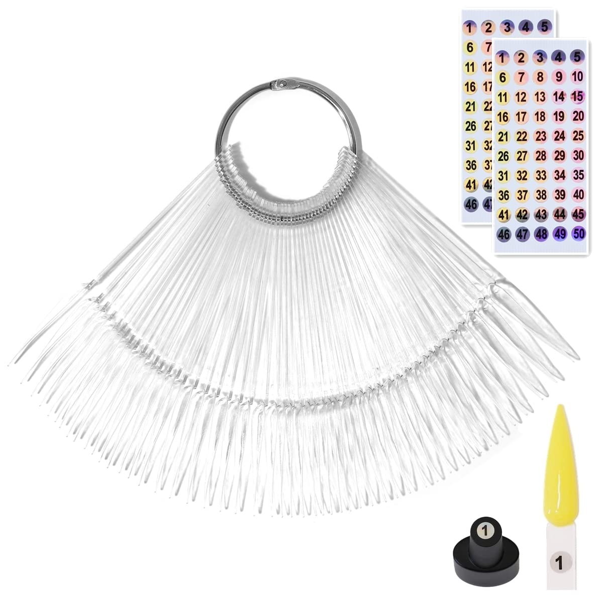 50pcs Stiletto Nail Swatch Sticks with Holographic Stickers for Professionals