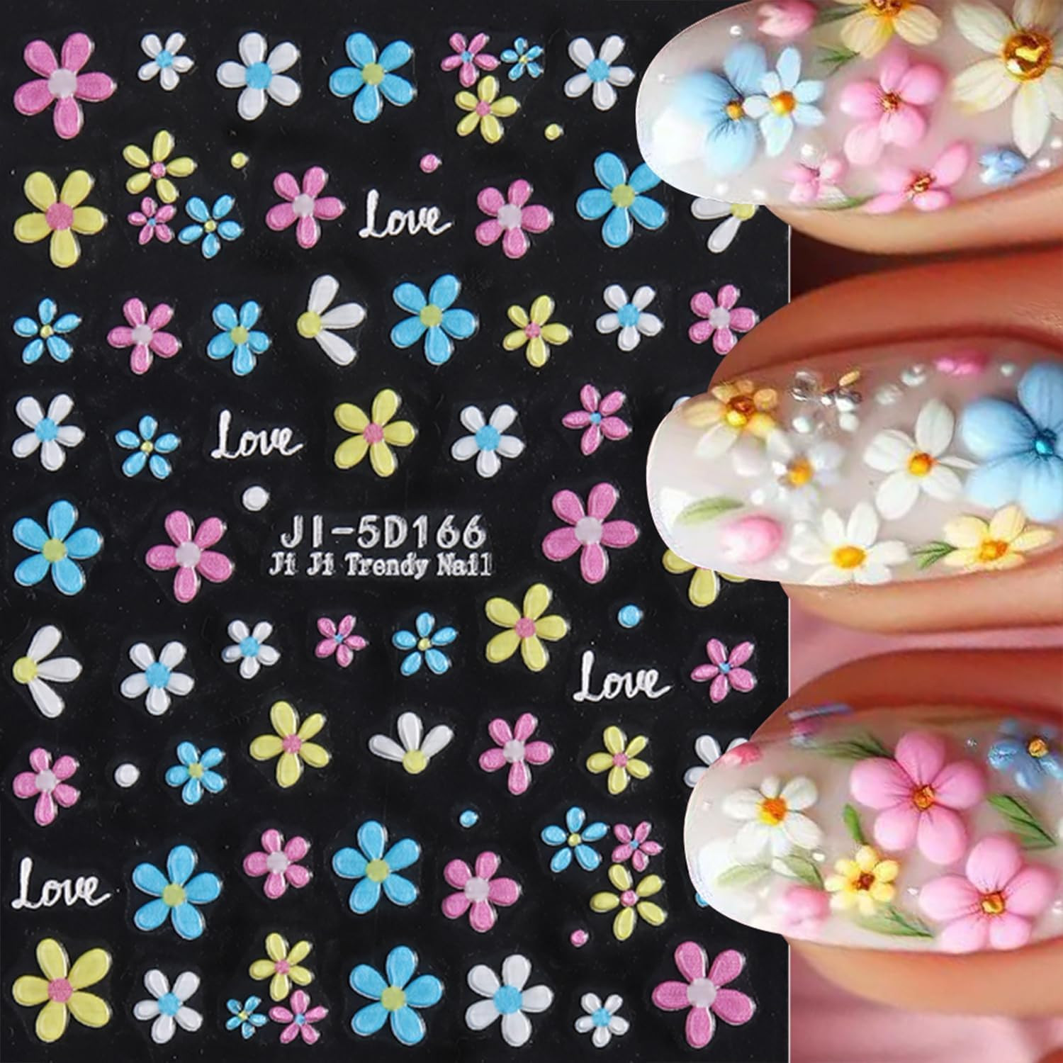Spring Summer Flower Nails Stickers Decals 5D Embossed Flower Nails 3D Flower