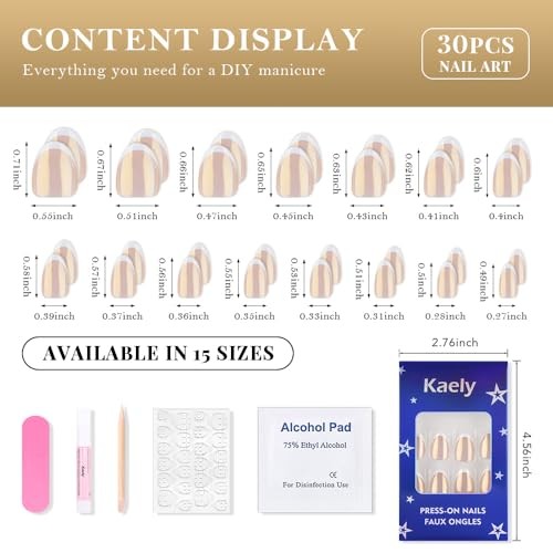Chrome French Tip Press On 30 Ounce (Pack of 1) 30Pcs-Short Oval-White Tips