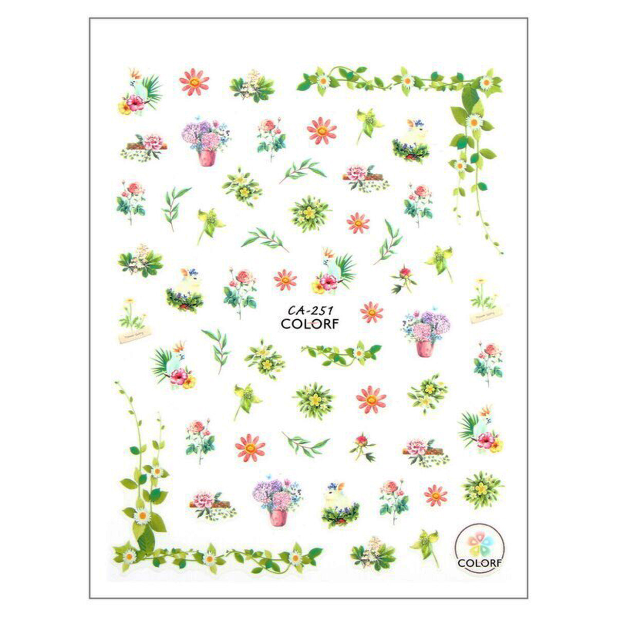 Nail art 3D stickers decal pink purple flowers green bunches CA251