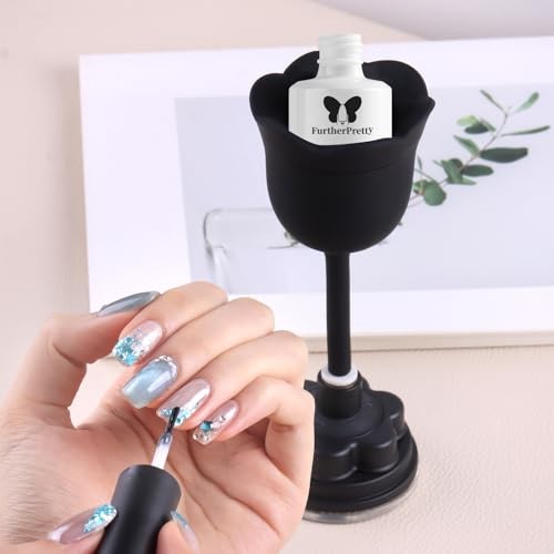 No Spill Nail Polish Holder Stand, Rotatable Flower Shape Bottle Flower-Black