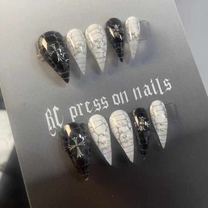 Handmade Press On Nail Dragon Claw Crocodile Pattern Eagle Claw Type Fake Nail