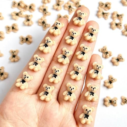 Cute Nail Charms Nail Art Charms 3D Resin Bear with Black Bow Nail Brown Bear