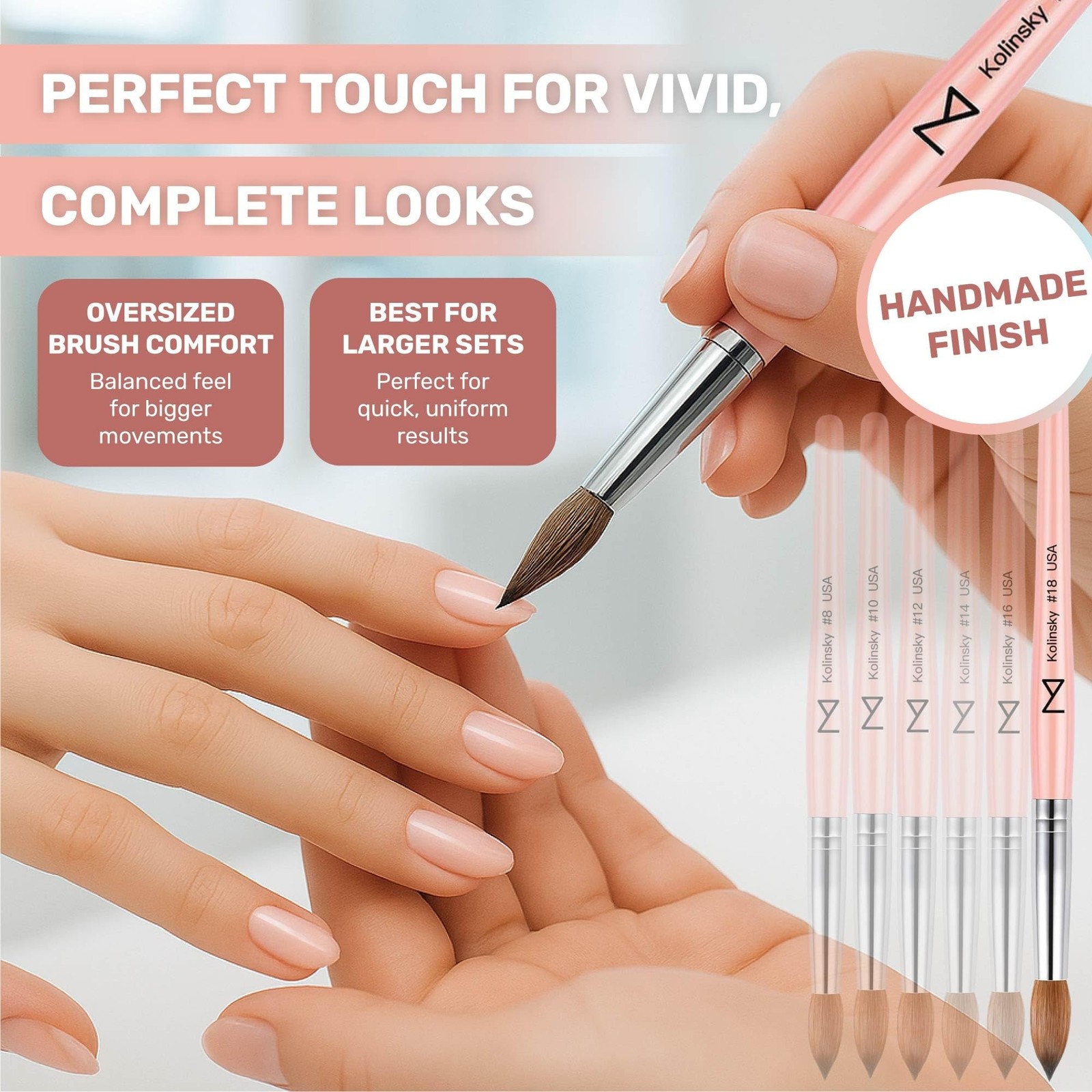 M Majesti Pink 100% Kolinsky Acrylic Nail Brush #10