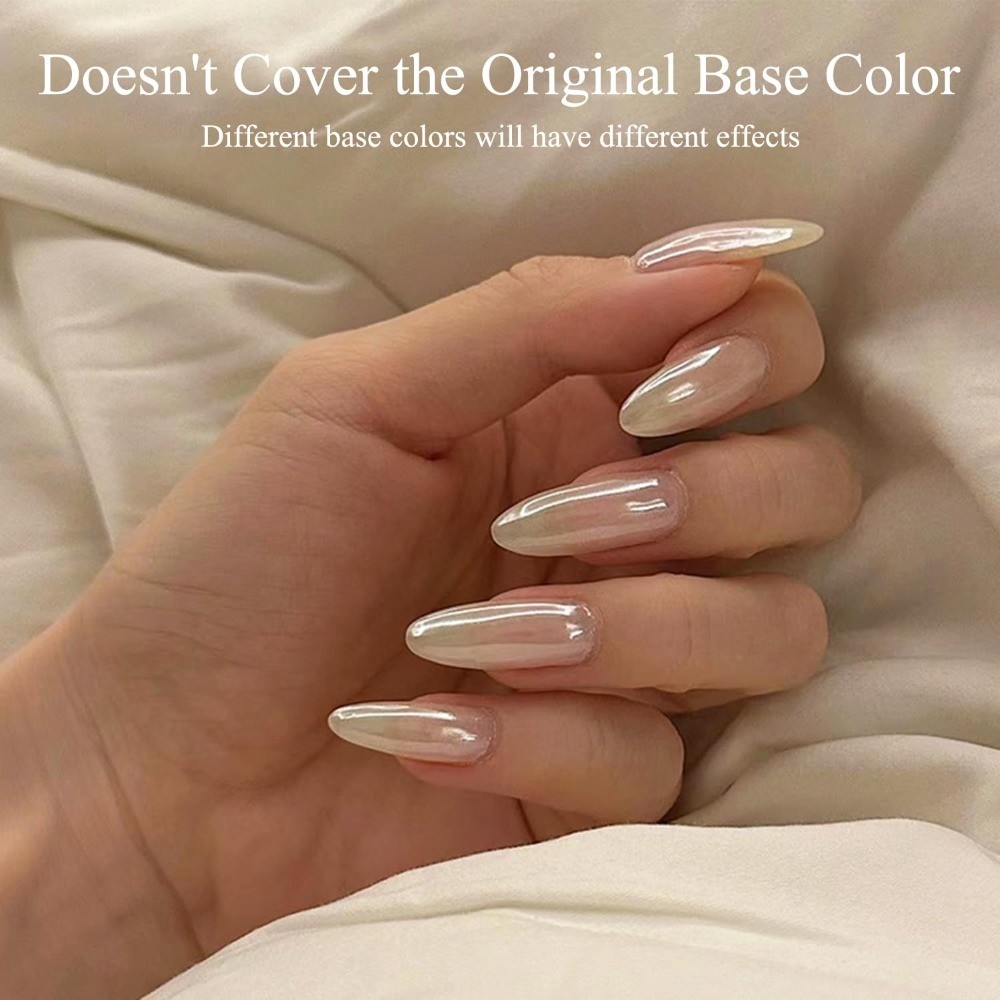 White Chrome Nail Powder Set Transparent Glass Mirror Effect Aurora Pearl