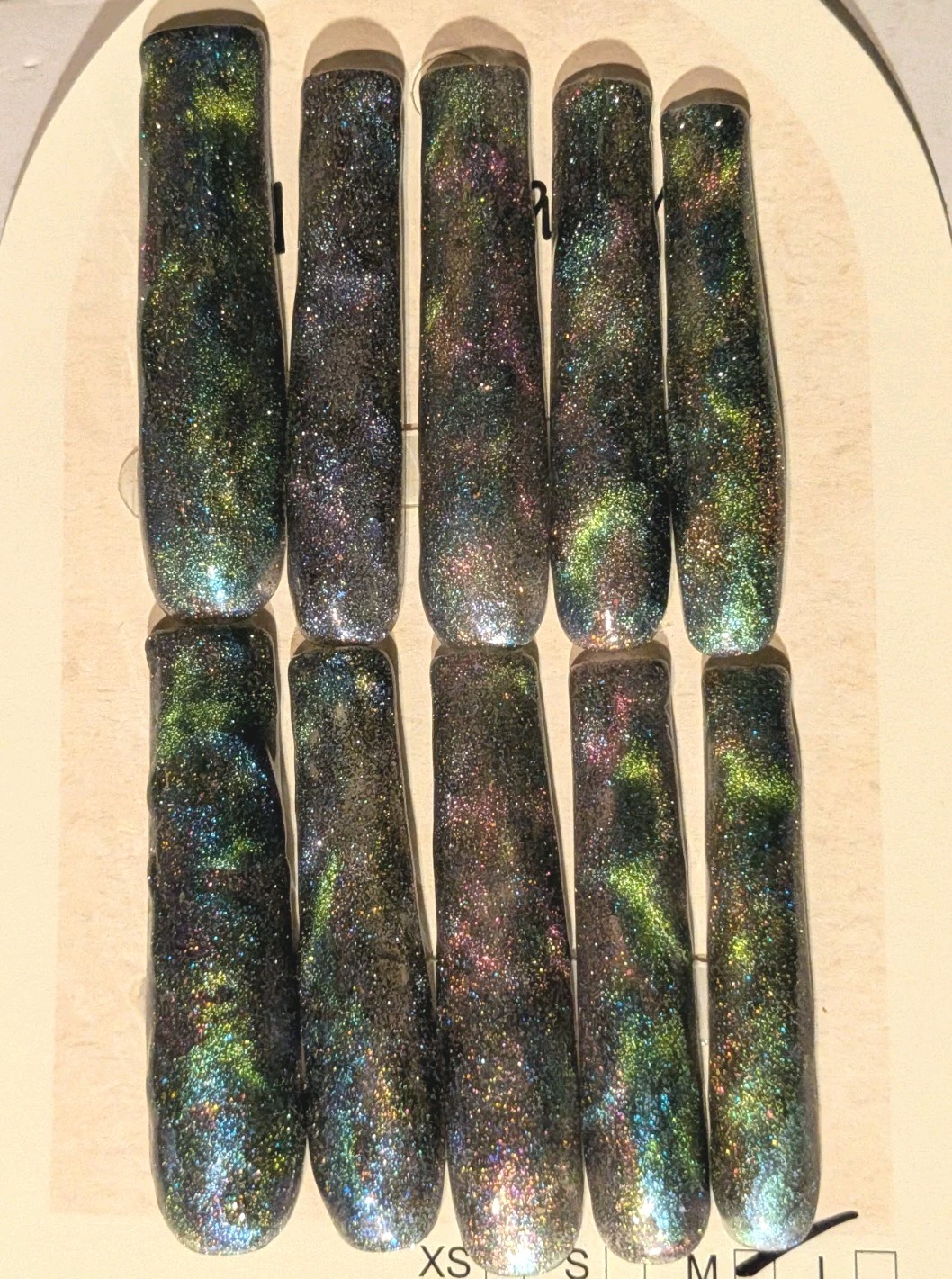 Women’s Handmade 10pc Cateye Shimmering Galaxy 3Xl Press On Nails Sz Medium