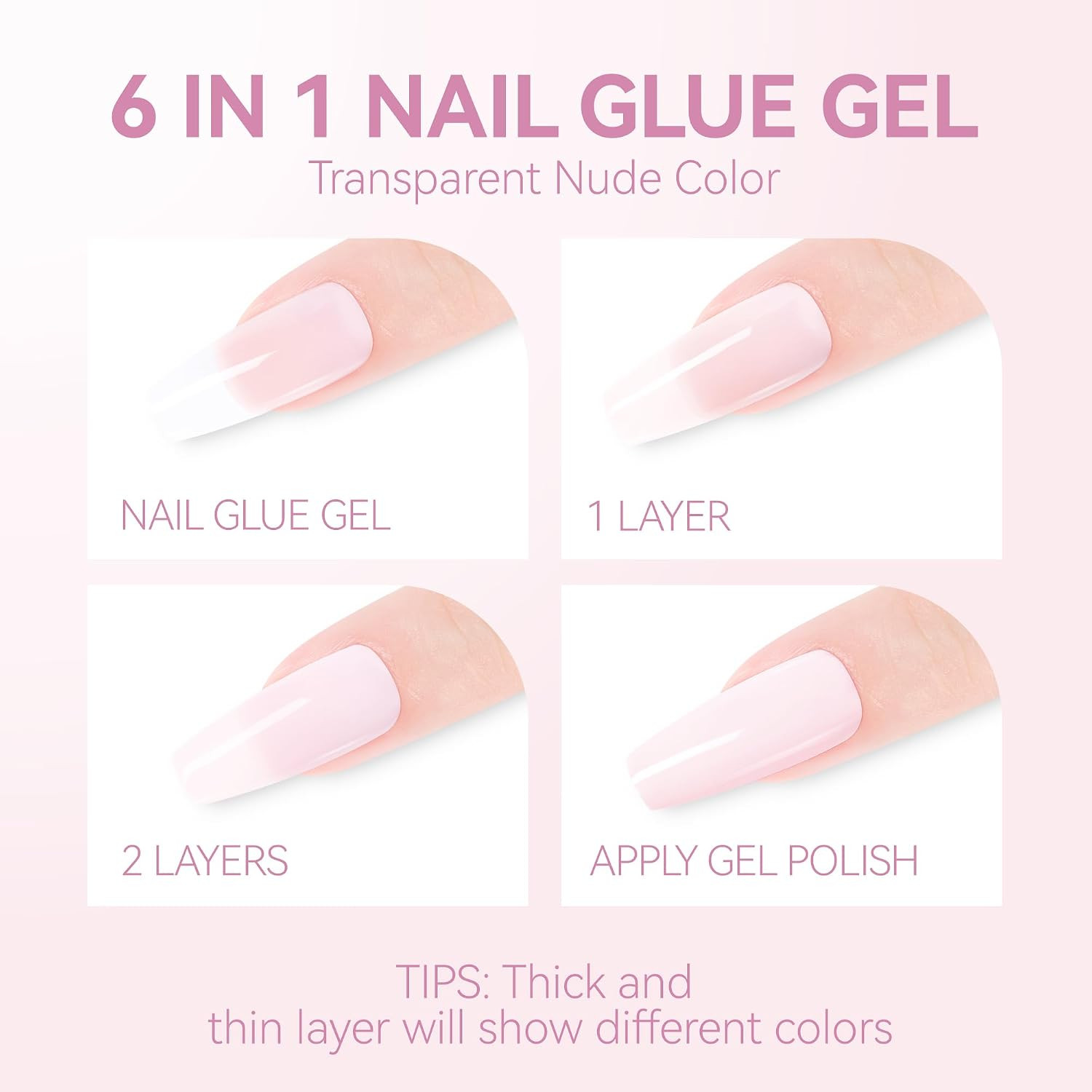 Gelike Jelly Nail Glue Gel: Sheer Baby Pink Rubber Base for Natural Nails | 6-In