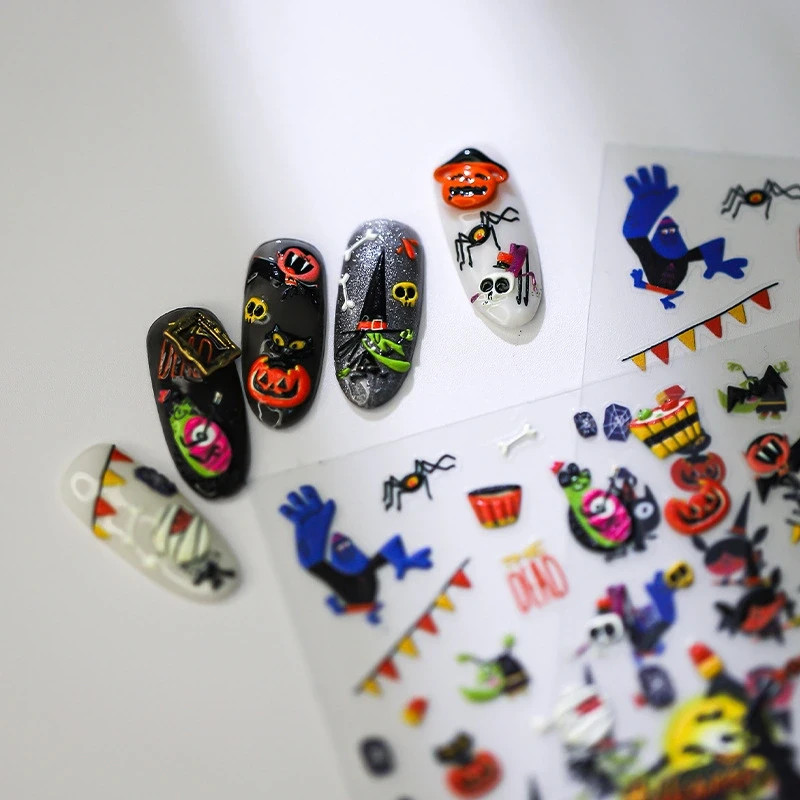 Halloween Ghost Nail Stickers – Cartoon Pumpkin, Witch & Spooky Decals (355)