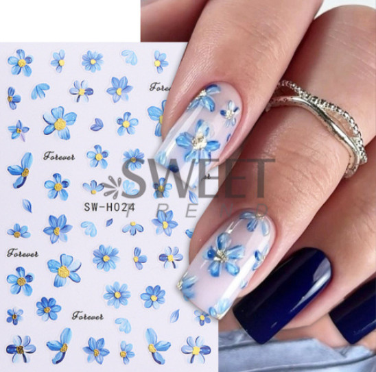 3 Sheets 3D Blue Gold floral Flower Butterfly Nail Stickers Self-adhesive NS8