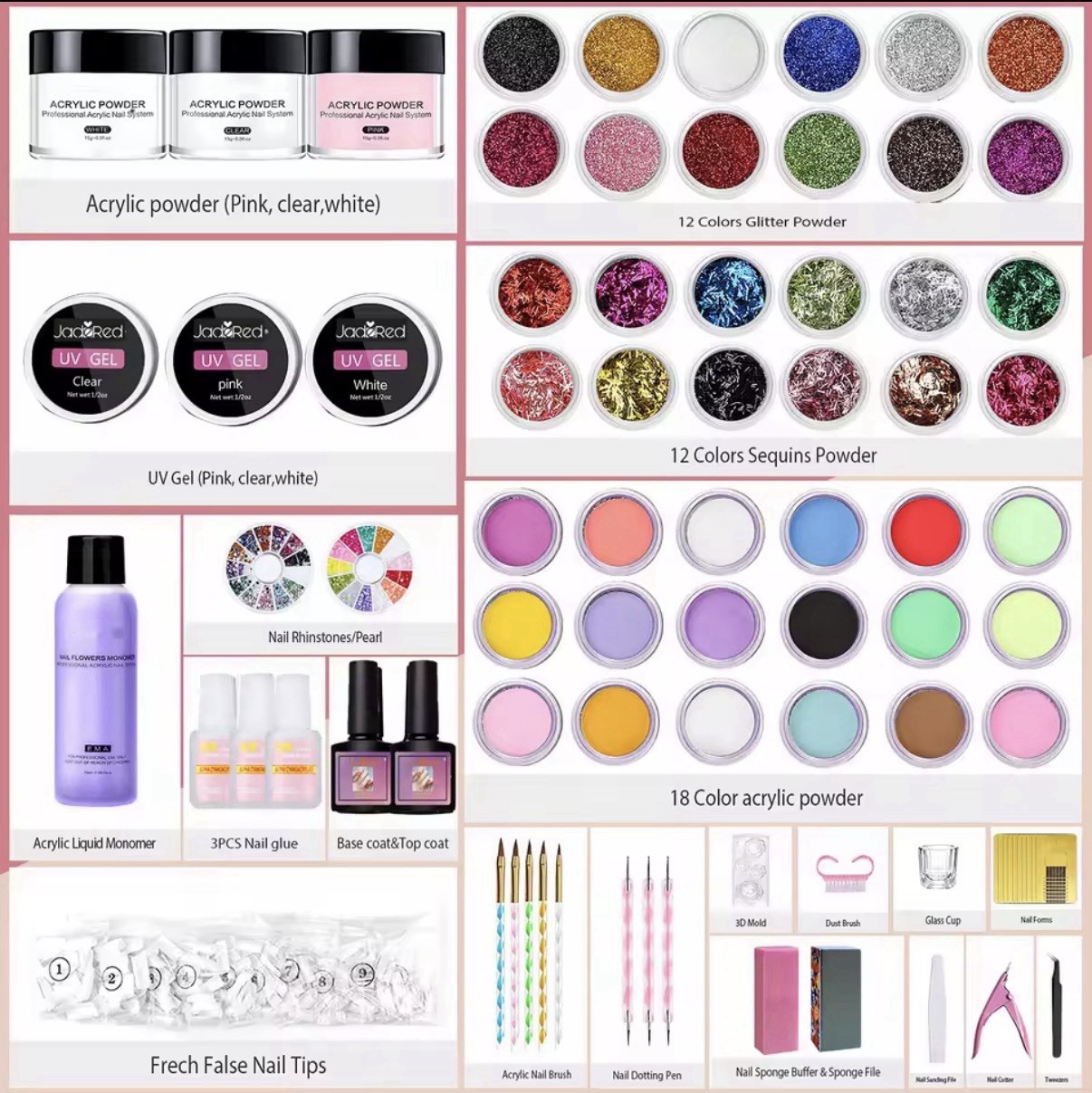 All-In-1 Acrylic Nail Kit Acrylic Nail Set Professional Colored Acrylic Nail