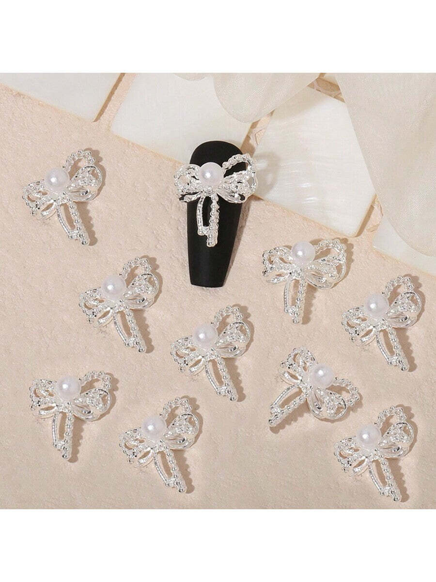 10pcs Silver-color Bowknot, Collar Pin, Nail Art Decorations Zinc Alloy Jewelry