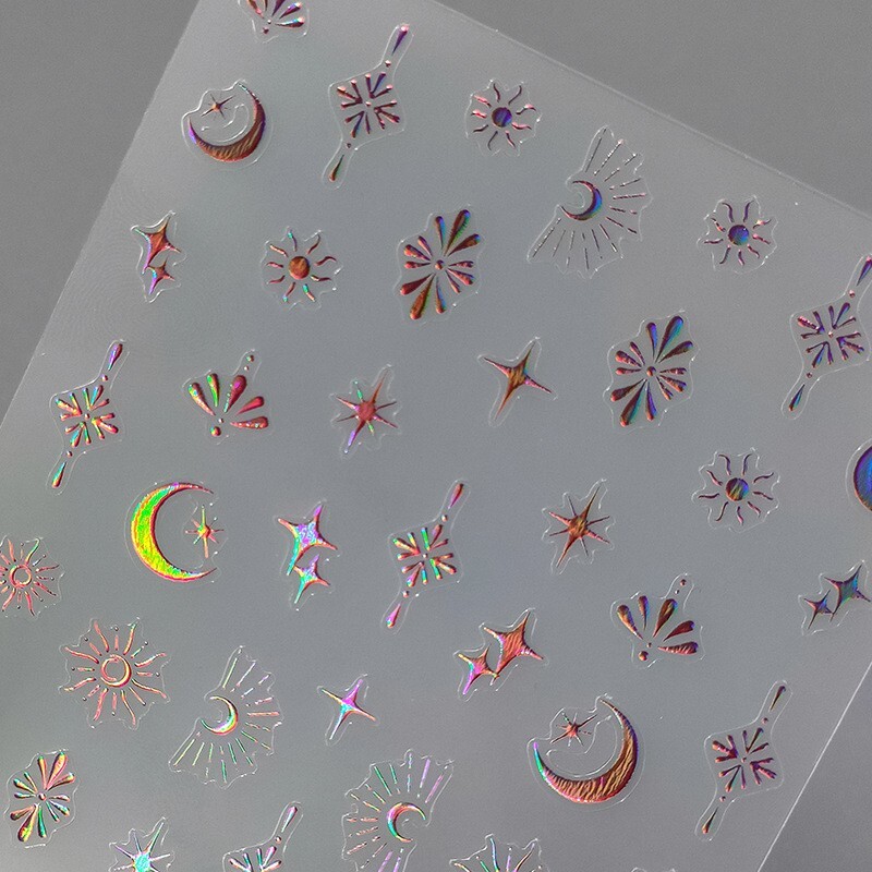 Gold and Silver Moon Nail Stickers, Gold Star Nail Decals (461)