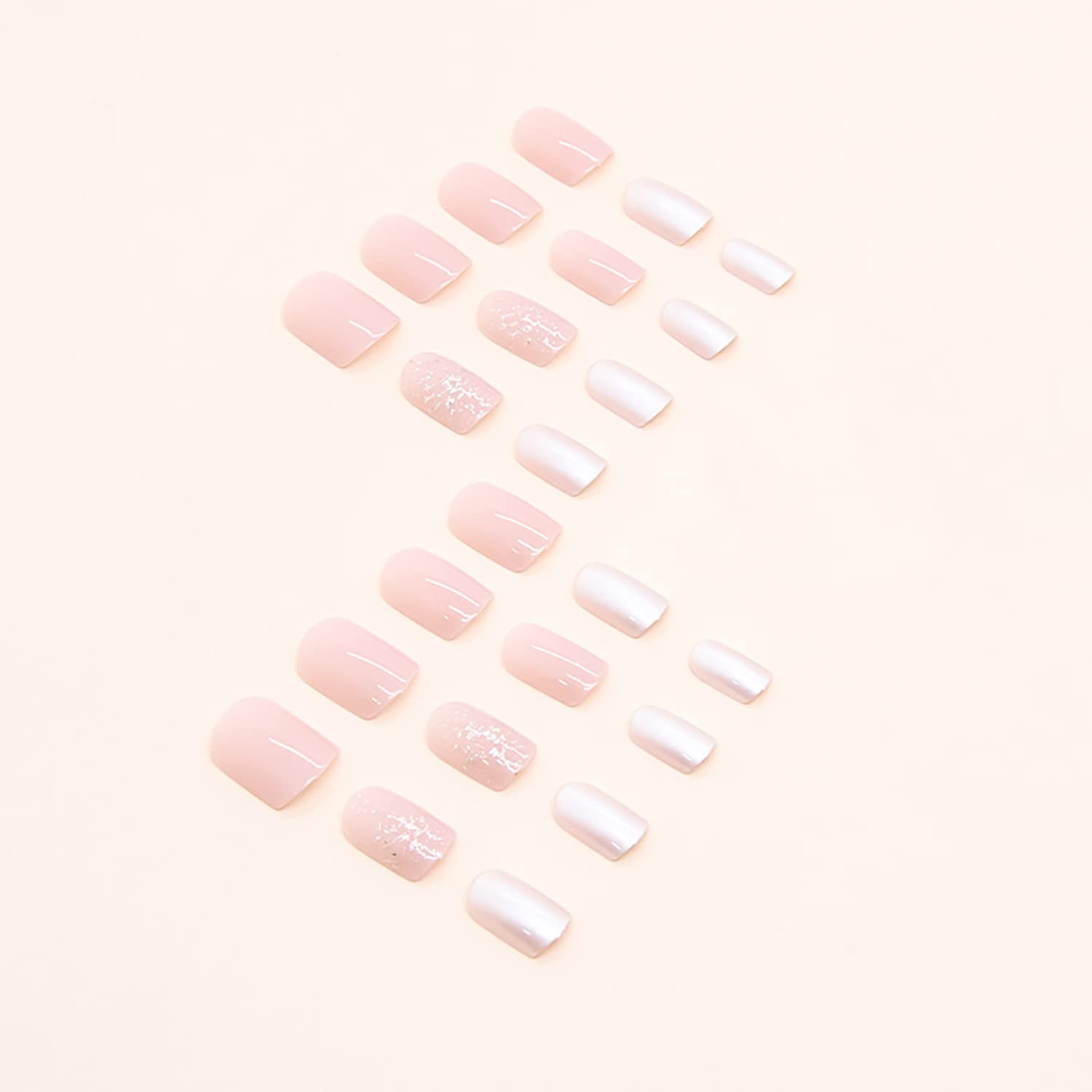 RIICFDD Short Square Press on Nails Glitter Nude Pink Fake Nails | Extra Short N