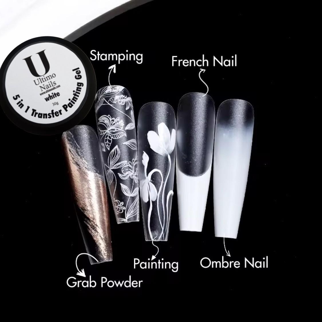 5 in 1 Transfer painting gel Ultimo 30g white and black
