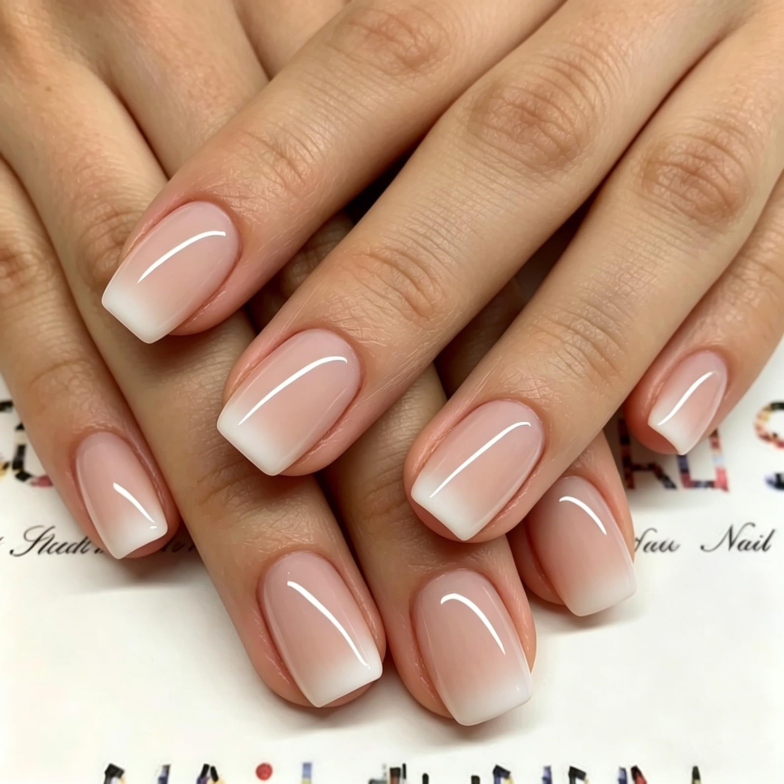 Orange Pink Nude White French Fake Nails Squoval Square UV Gel False Press on…