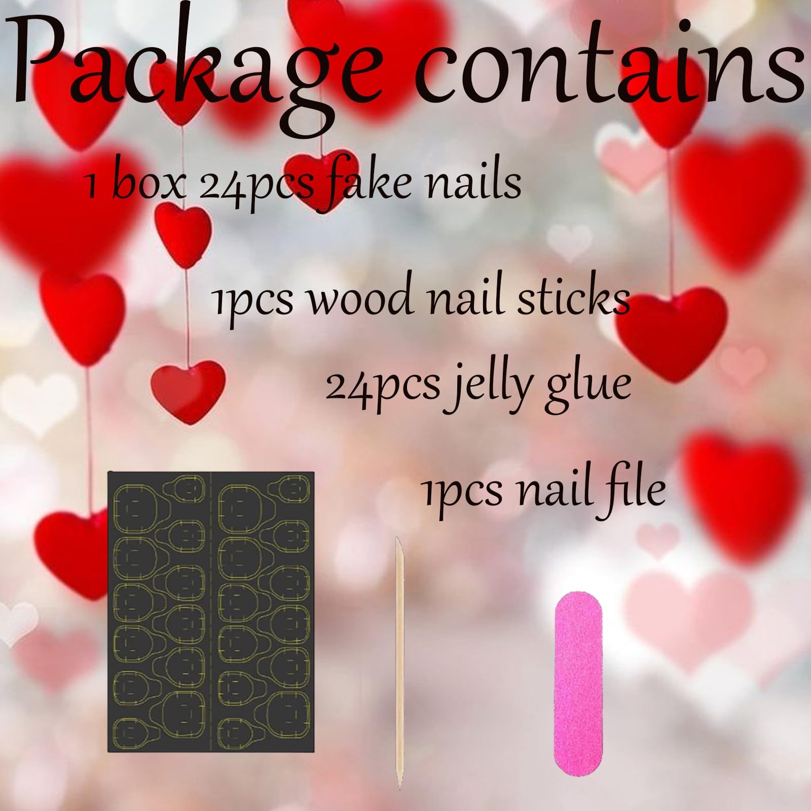Heart Press on Nails Medium Square Fake Nails Black Heart Glue on Nails Cute …