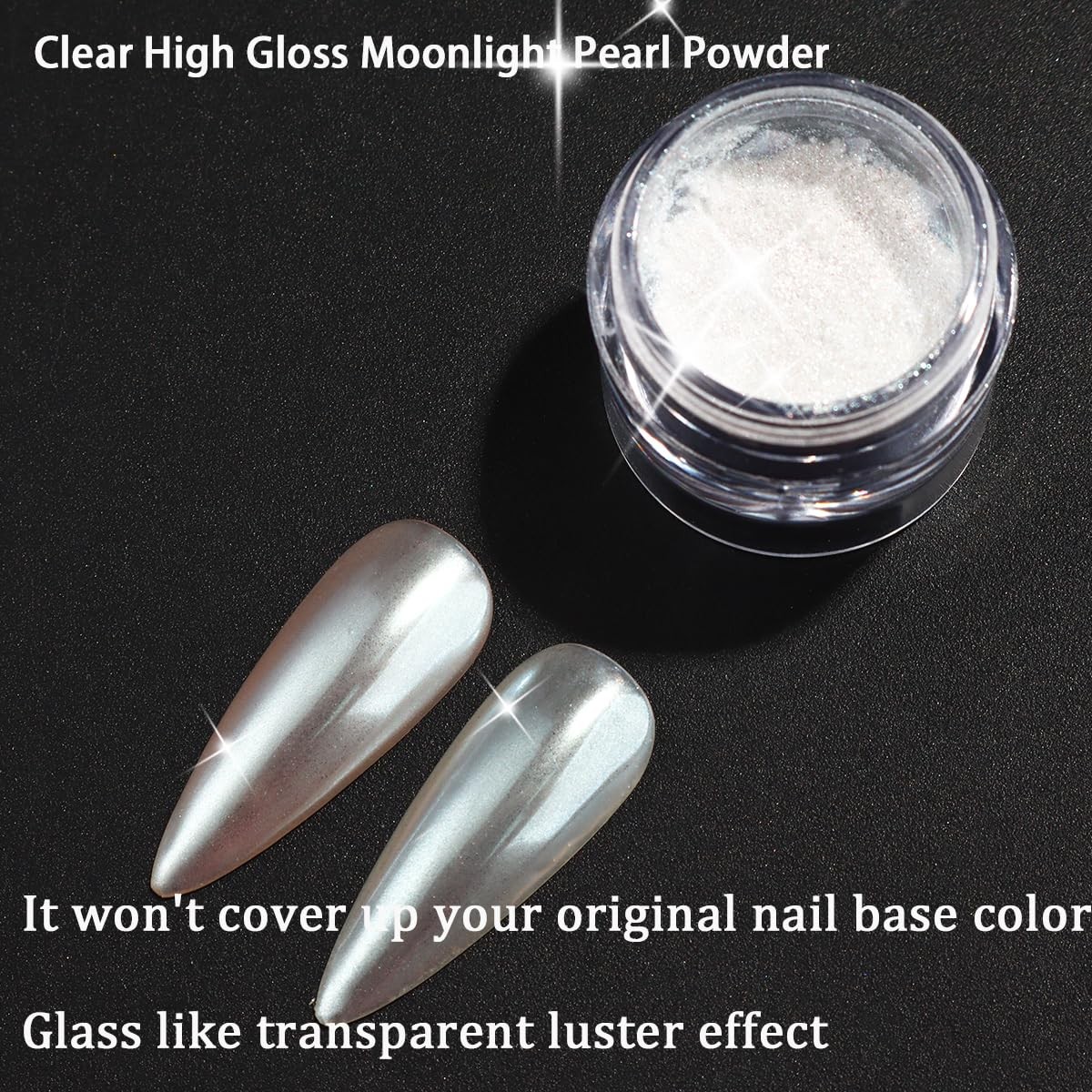 3Pcs Moonlight White Pearl Chrome Nail Powder Super Glossy Clear Mirror Effect