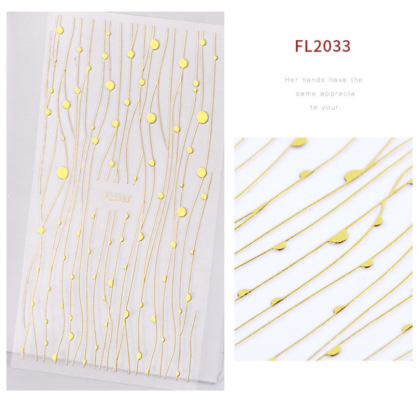 3D Gold Nail Stickers French Design Stripe Lines Geometry Nail Decals NH9