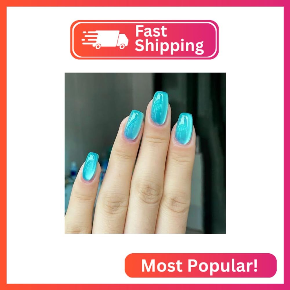 Lake Blue Press on Nails Medium Square SWEKKE Fake Nails Full Cover Jewelry Blue