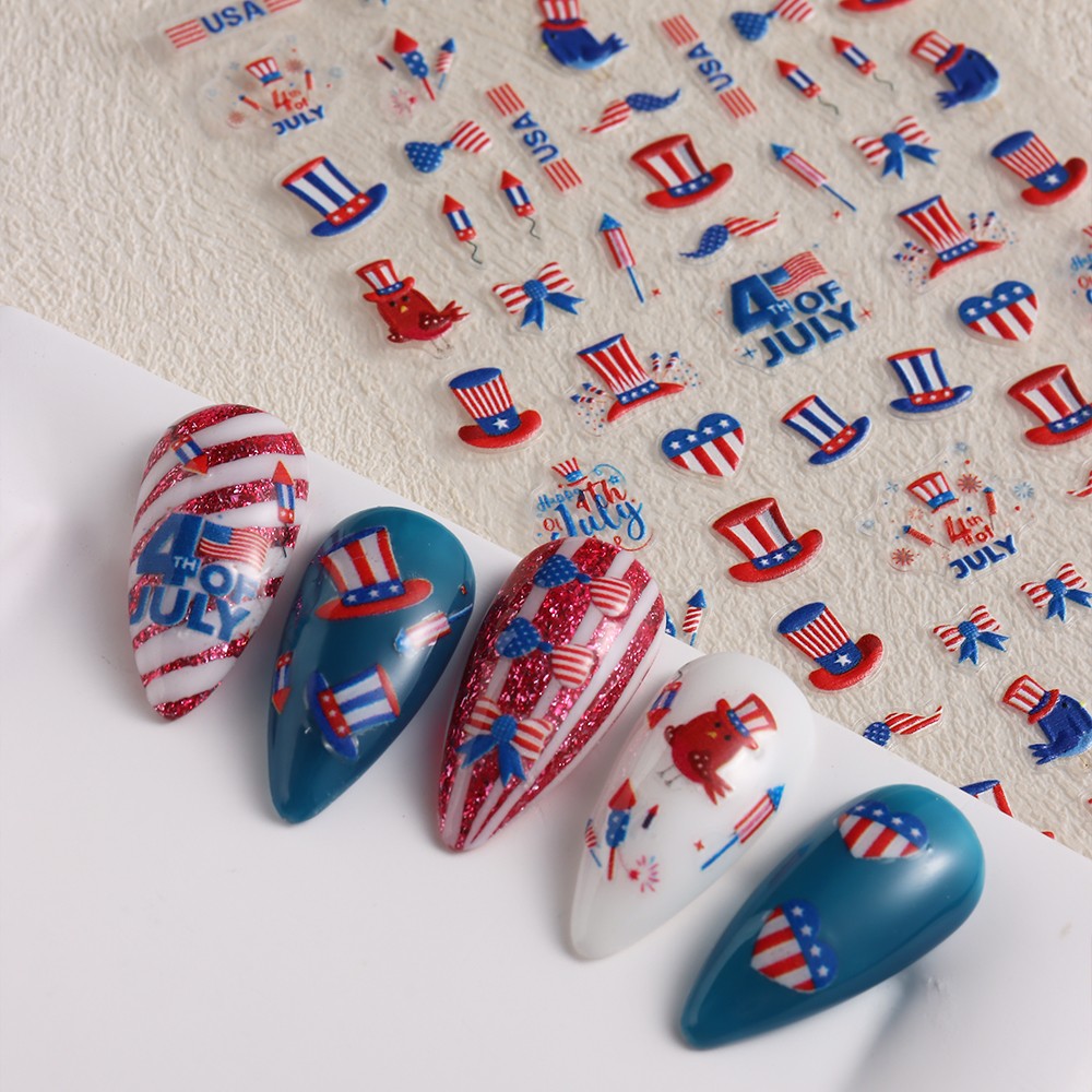 4th of July DIY Nail Stickers Independence Day Nail Art 3D American Flag Sticker