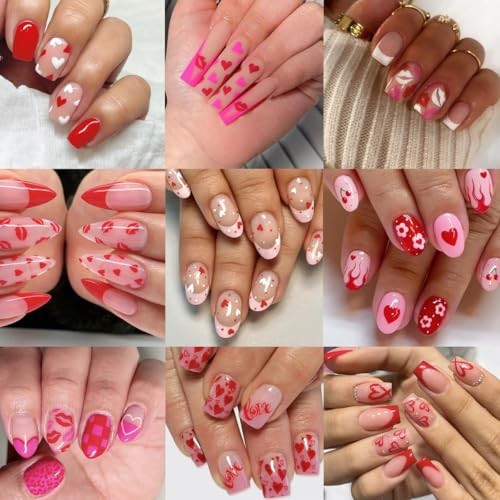 30 Sheets Valentine’s Day Nail Stickers 3D Embossed Red Love Heart Nail Style-3
