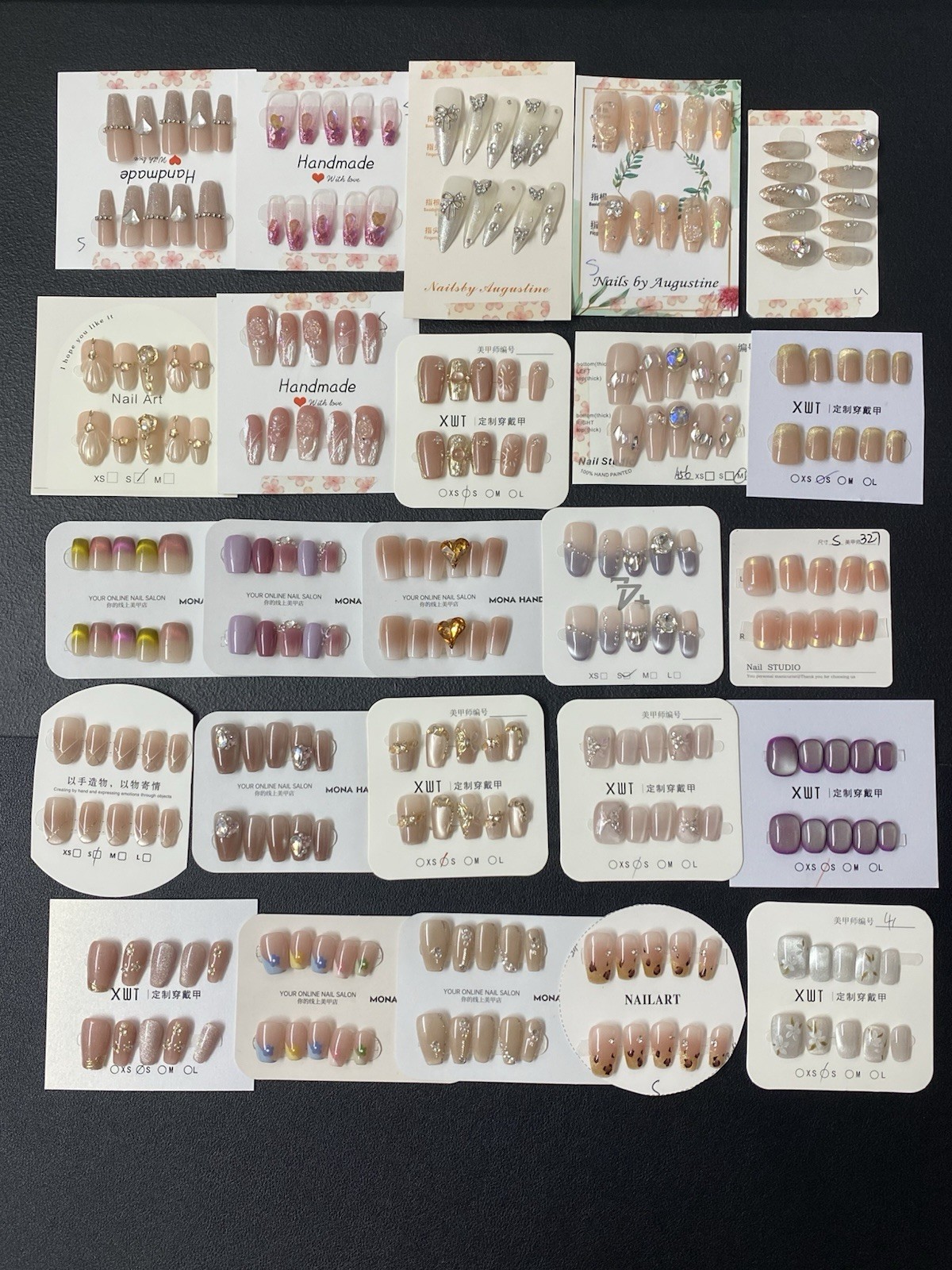 25 Pairs LOT-Handmade Press On Nails Reusable Fake Nails Full Cover Size S