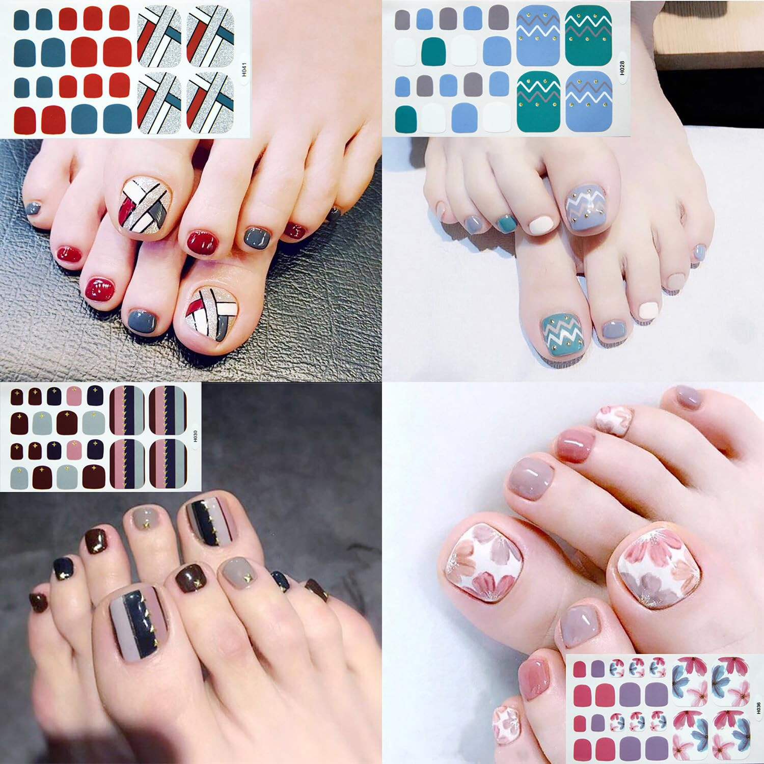 20 Sheets Toe Nail Stickers Full Nail Wraps Self Adhesive Toenail Polish Stri…