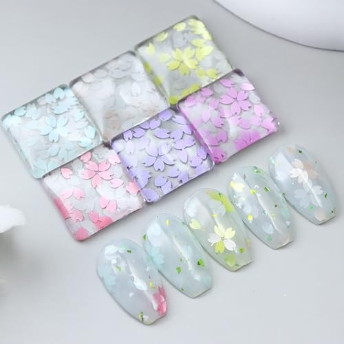 12 Colors Flowers Nail Art Glitter Sequins Cherry Blossoms Nails 12 colors