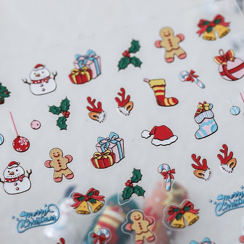 Festive Christmas Nail Sticker Set – Gingerbread, Santa, Snowman, Ornaments(399)