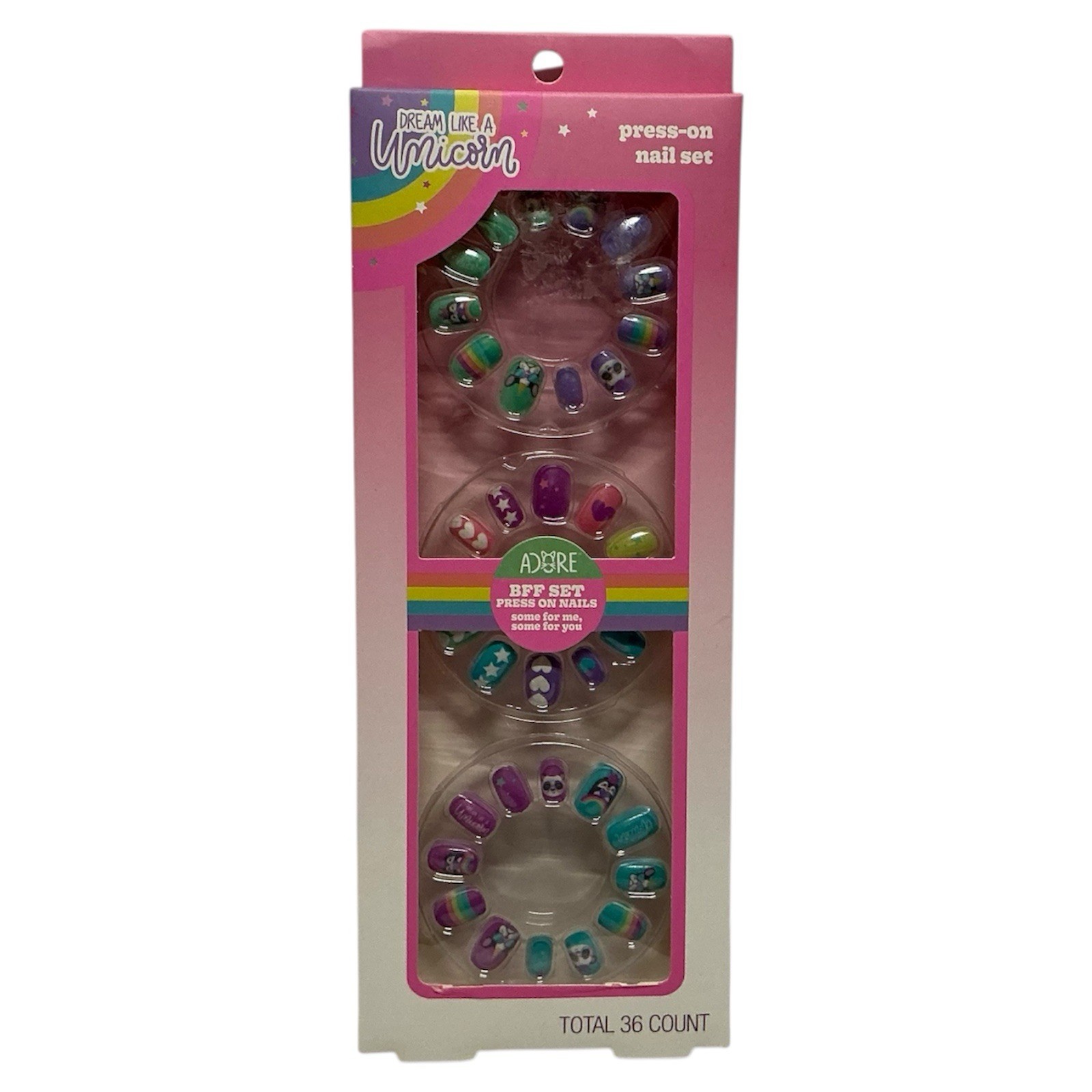 Girls Press On Nails Set 36 ct Adore BFF Share Dream Like a Unicorn Childrens