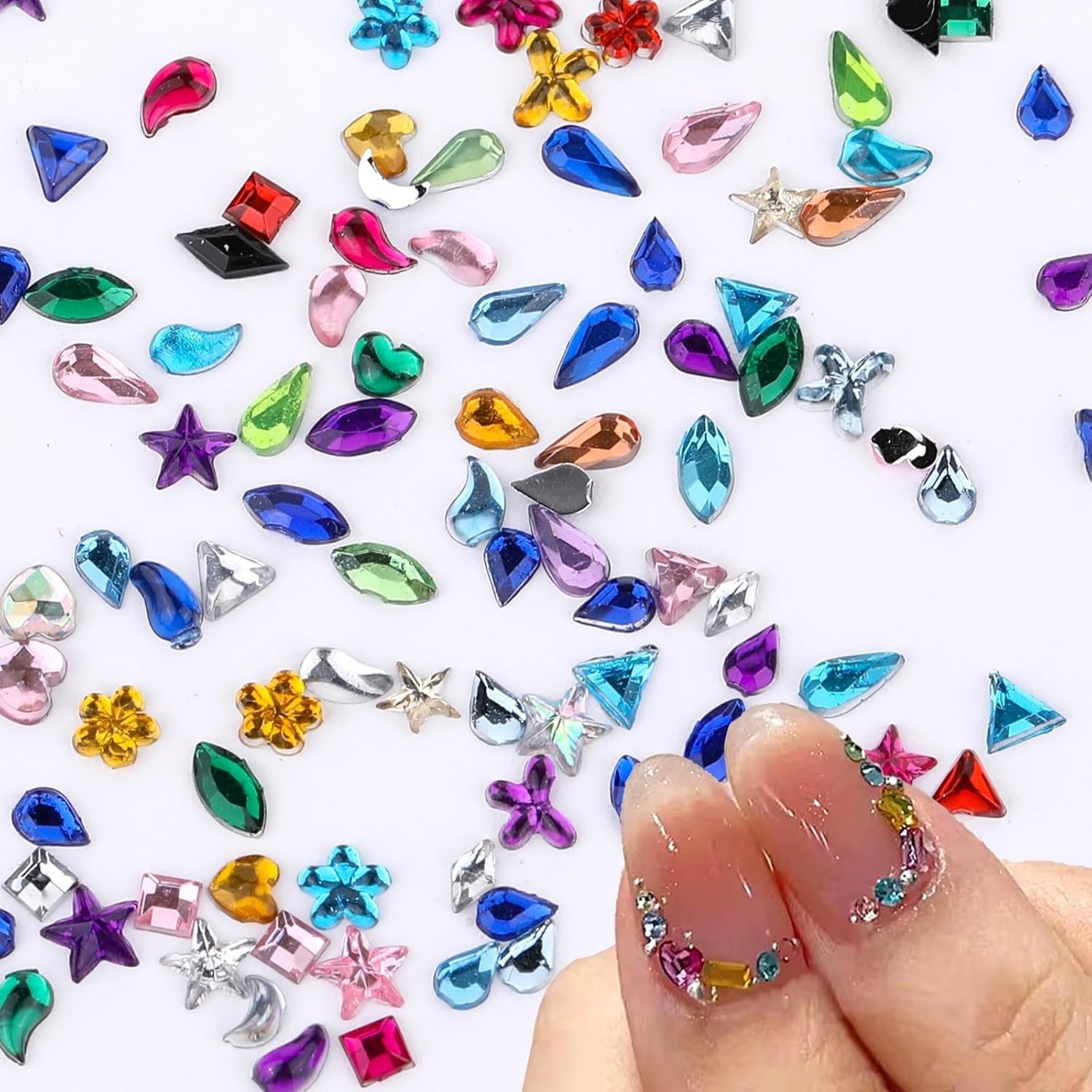 2000pcs Mini Colorful Rhinestones Nail Art Charm, Multi Shape Flat Back Nail …