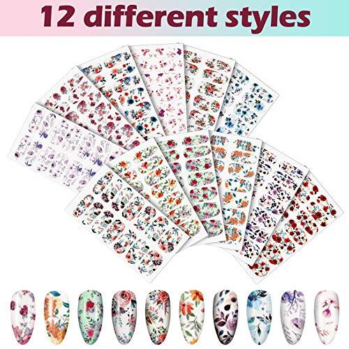 168 Pieces 12 Sheets Full Wraps Nail Polish Stickers Flower Print Bright Style