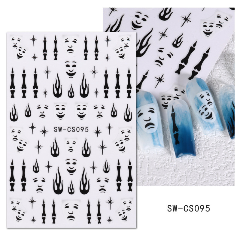 Clown Nail Stickers 3D Halloween Candle Stars Comic Heart Flame Graffiti NS52