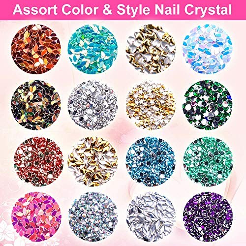 6400pcs Nail Art Rhinestones, Nail Crystal Gems Nail Diamonds, Gold Silver