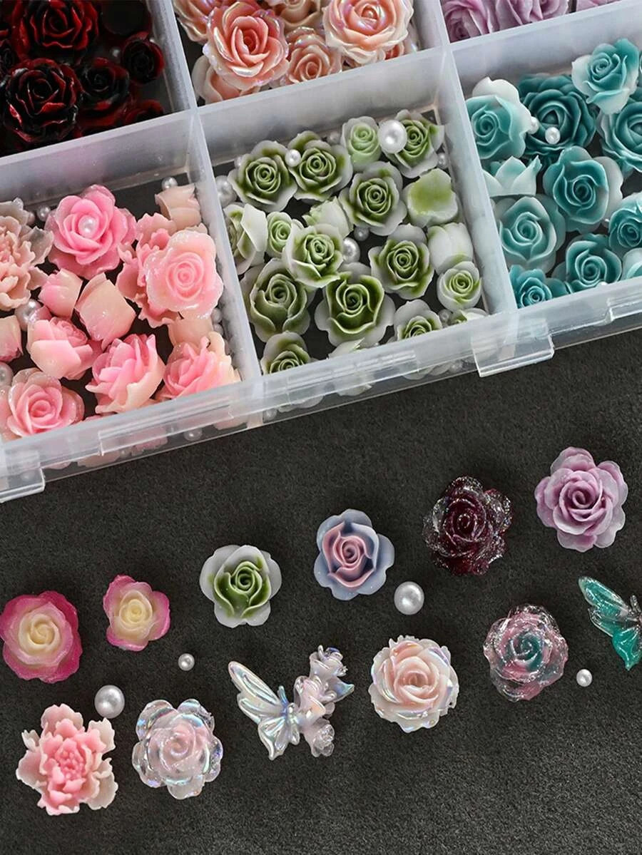 3D Flower Nail Charms Acrylic Petal Rhinestone Nail Art Decorations