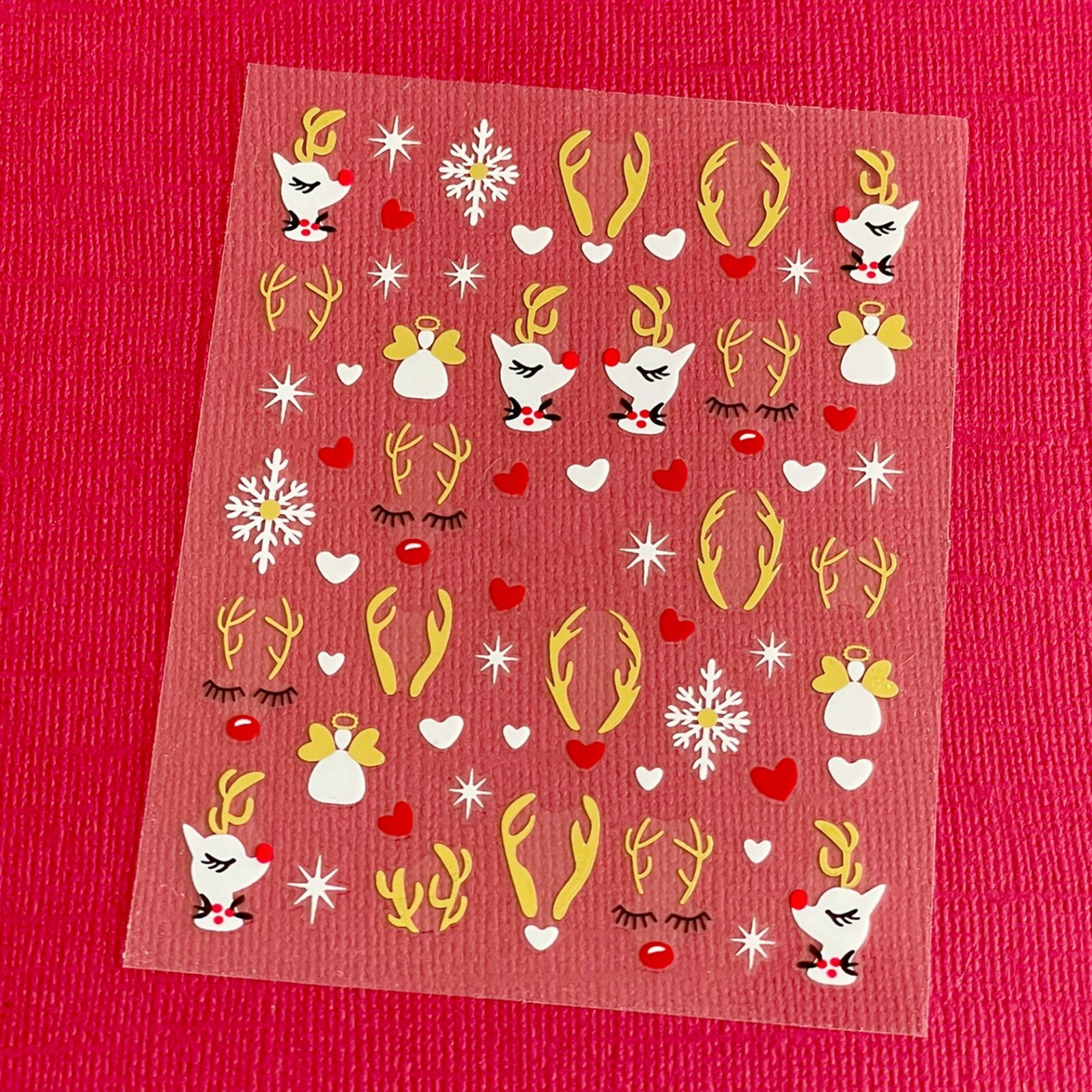 Rudolph Christmas Nail Sticker Snowflake Angel Stars Heart Red-Nosed Reindeer