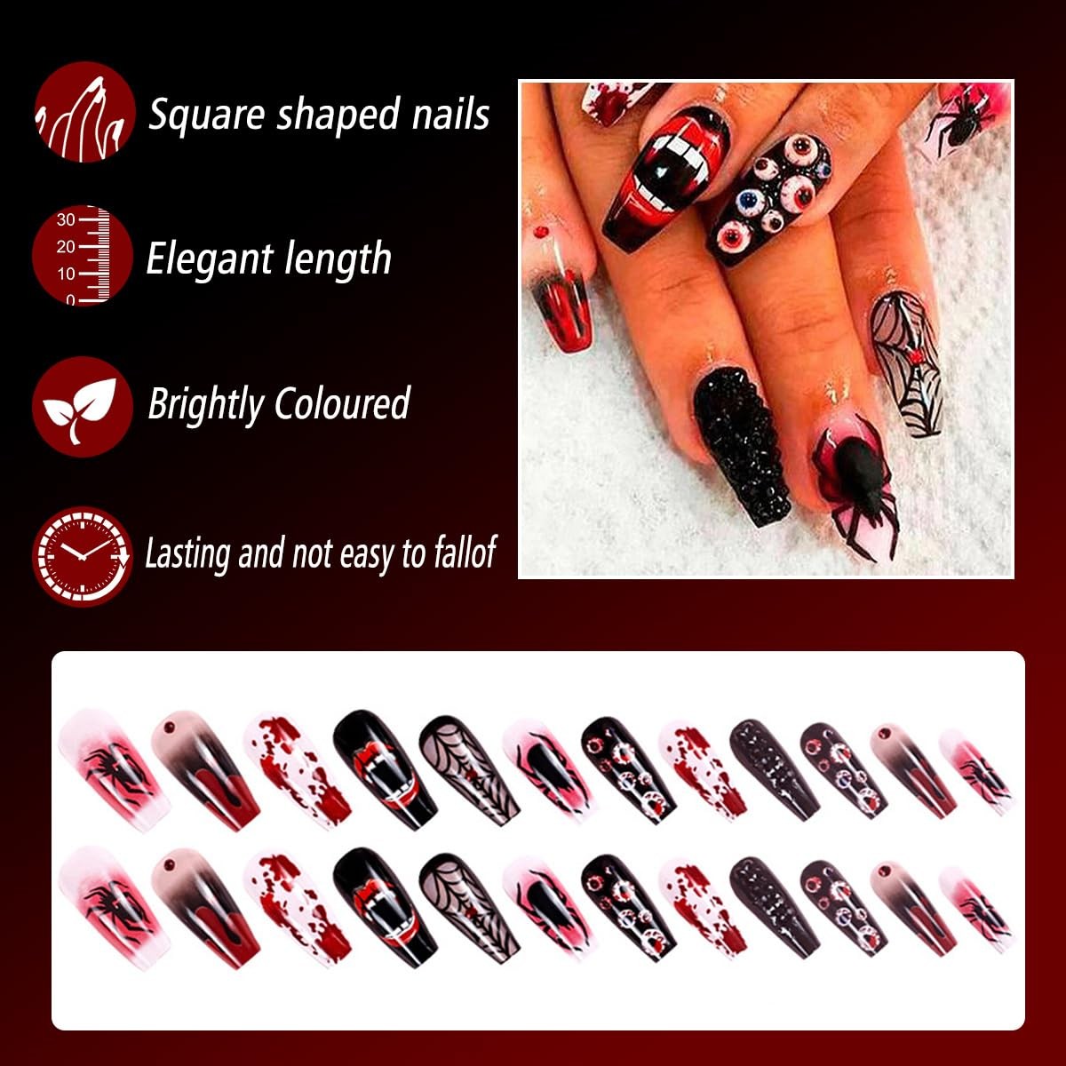 Halloween Press on Nail Short Halloween Fake Nail Pumpkin Bat Ghosts Press on…