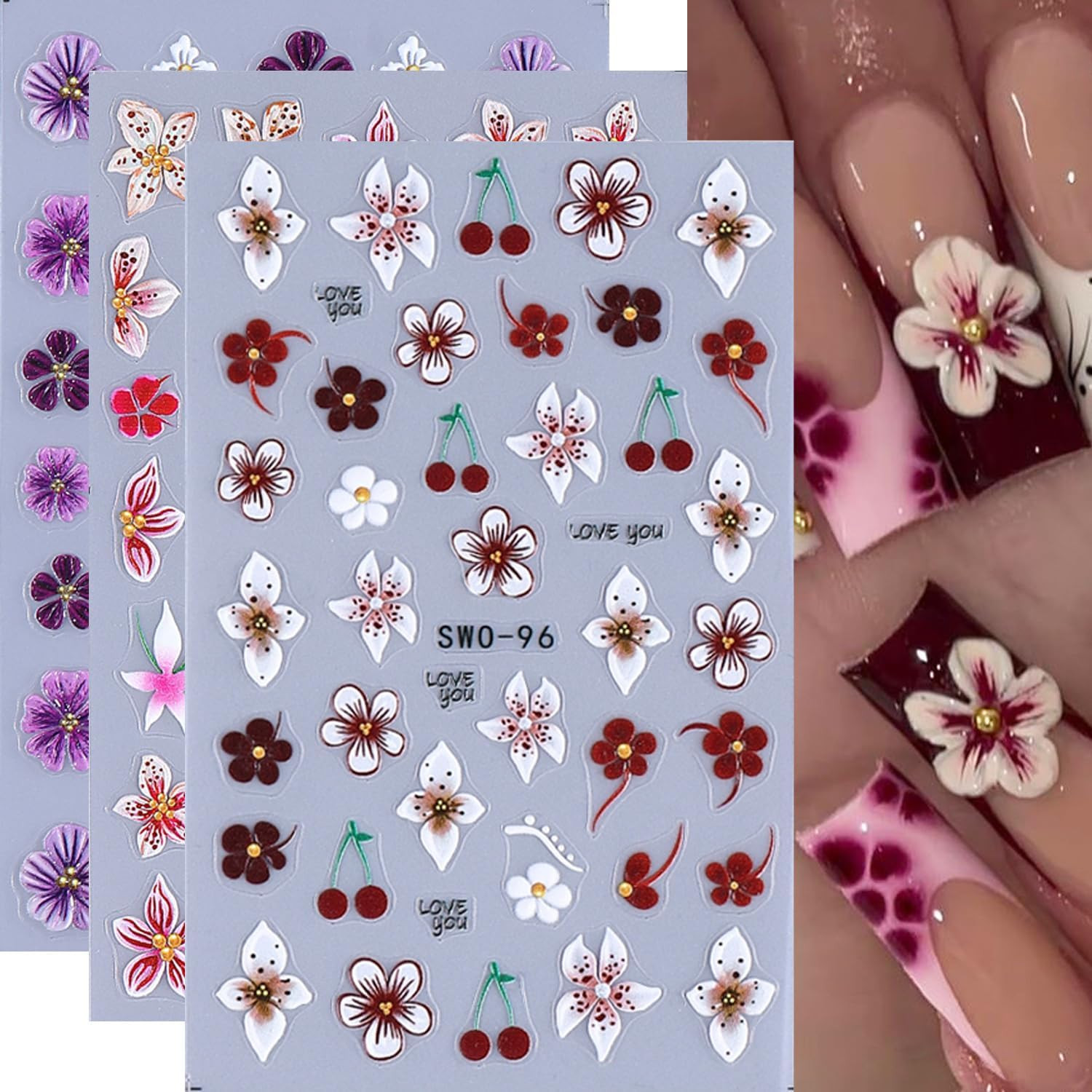 6 Sheets Fruit Nail Art Stickers Decals for Women | Lemon Strawberry Blueberry B