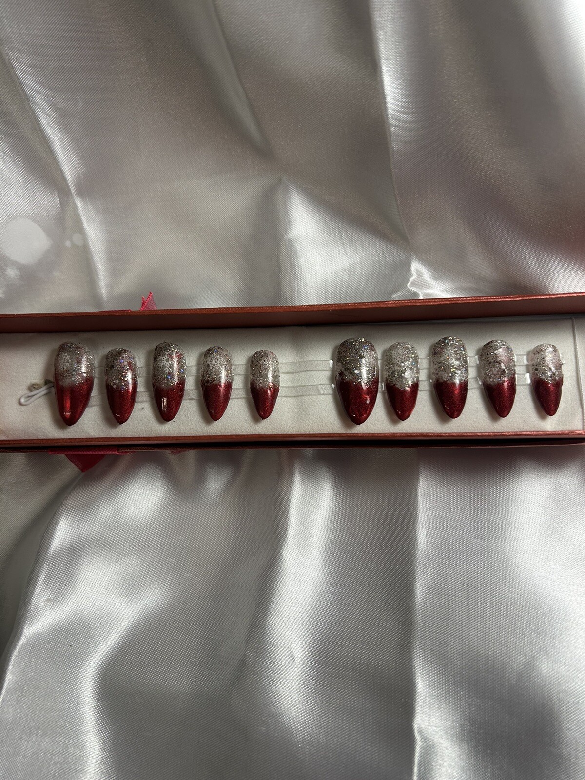 Z NAILZ! Handmade M Almond Red Metallic/Glitter Press On Nails