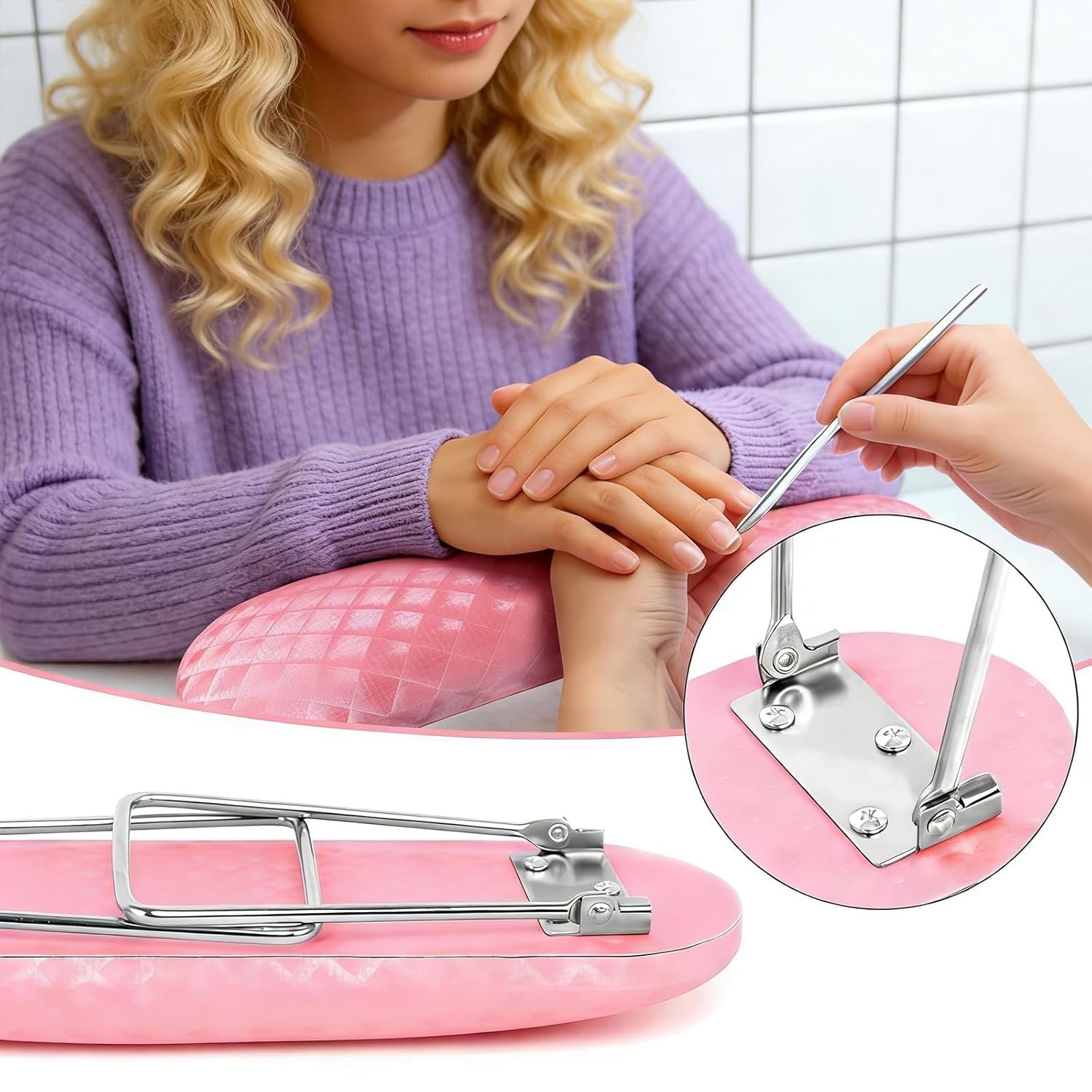 Nail Arm Rest Microfiber Leather Nail Technician Stand Cushion Non-slip Pink
