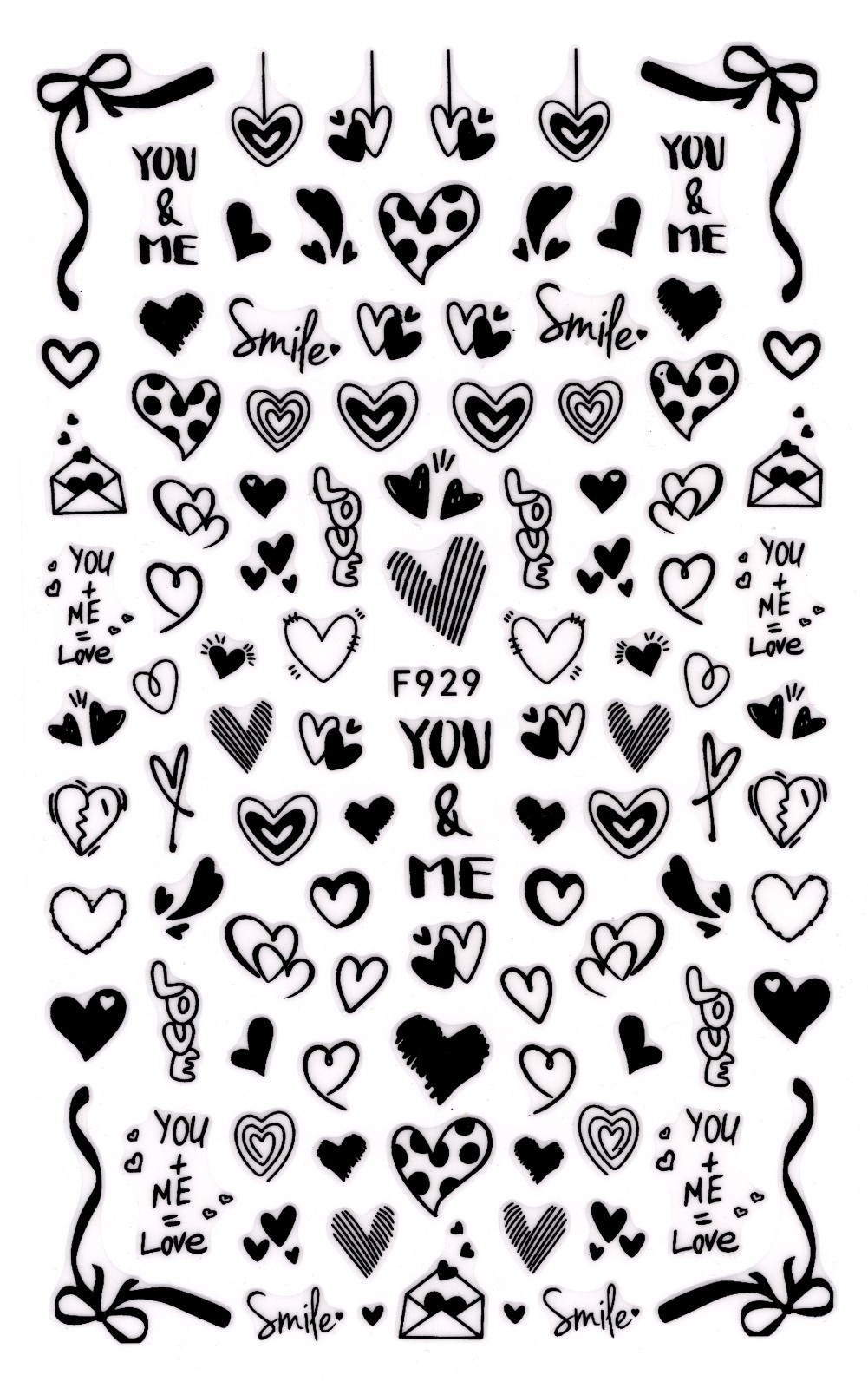 Nail Art 3D Decal Stickers love heart you and me envelope F929