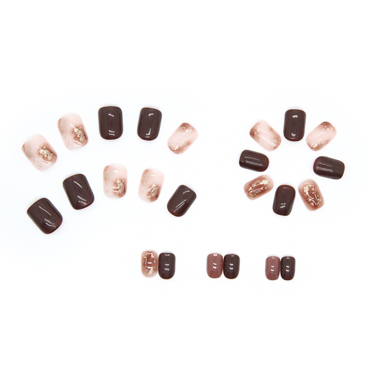 48Pcs-Short Square Dark Burgundy Dusty Pink Nude Gradient Foil Press on Nails