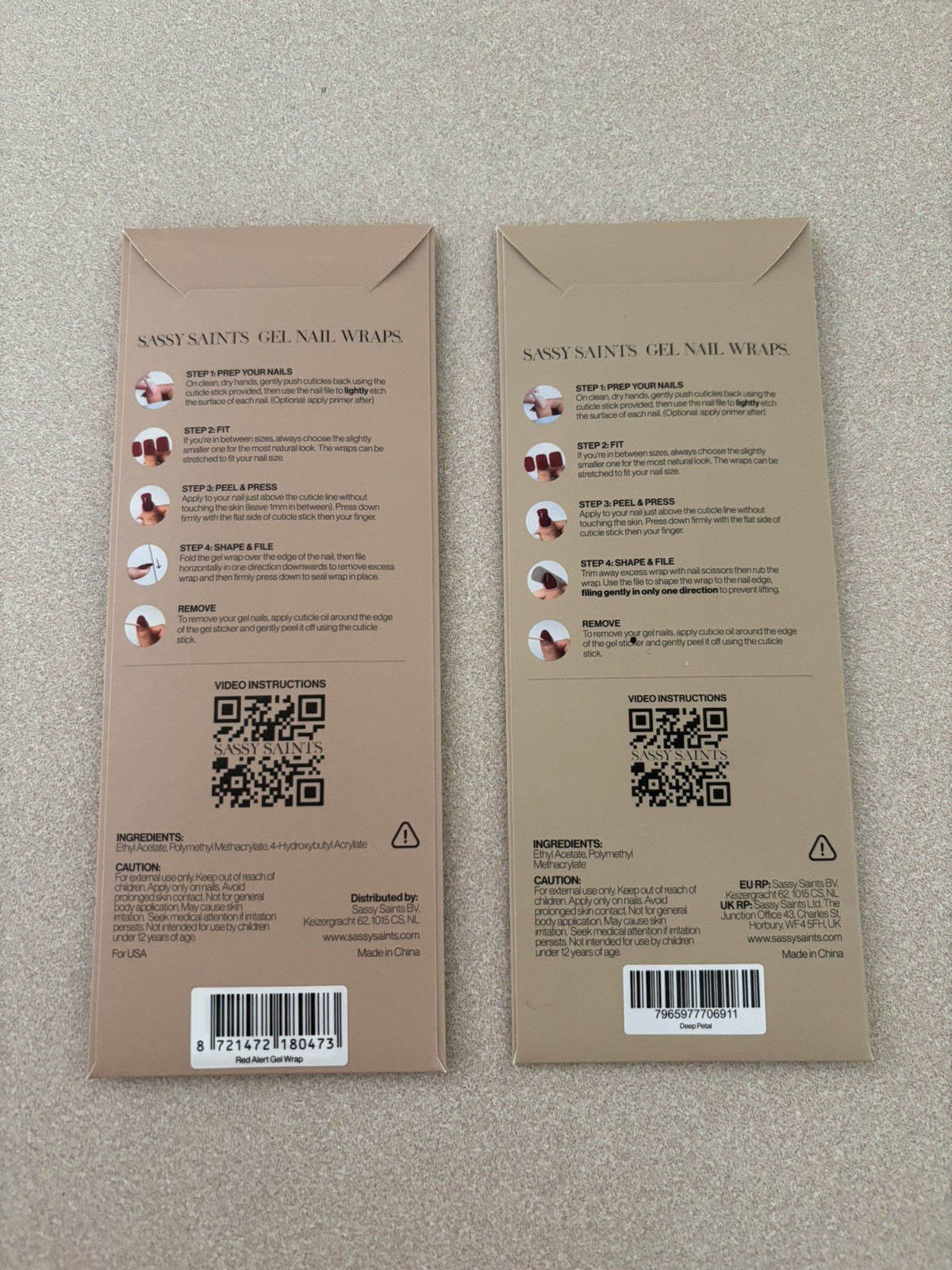 Sassy Saints UV-free Gel Wraps Lot Of 2, Red Alert, Deep Petal